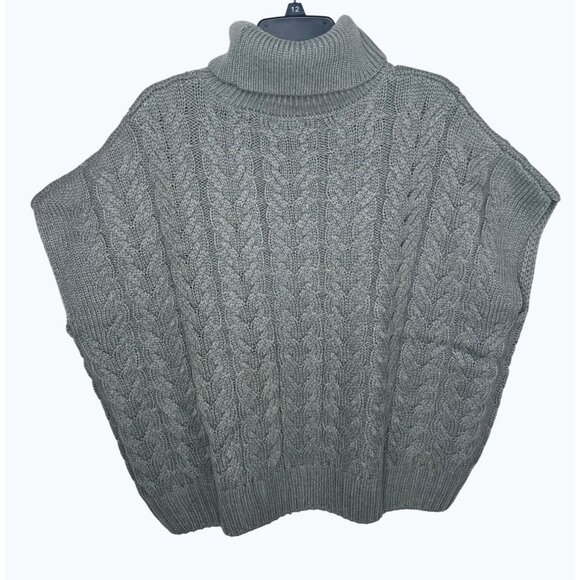 Splendid Abbott Short Sleeve Sweater Gray Cable Knit Pattern Turtleneck Large - Picture 14 of 16